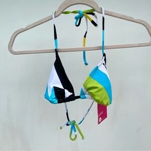 Roxy Blue & Green Multicolor Geometric Triangle Bikiki Top Size Small
